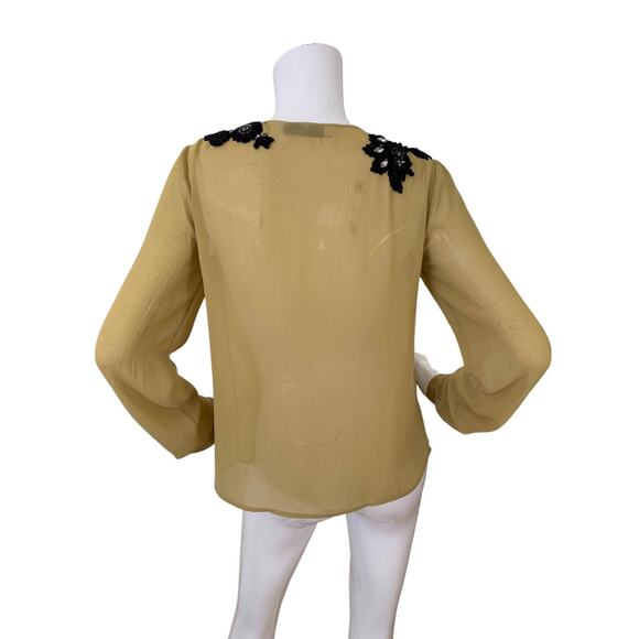 Robert Rodriguez Blouse Embellished Beaded Chiffon Tie Neck Top Size Small - Picture 5 of 6